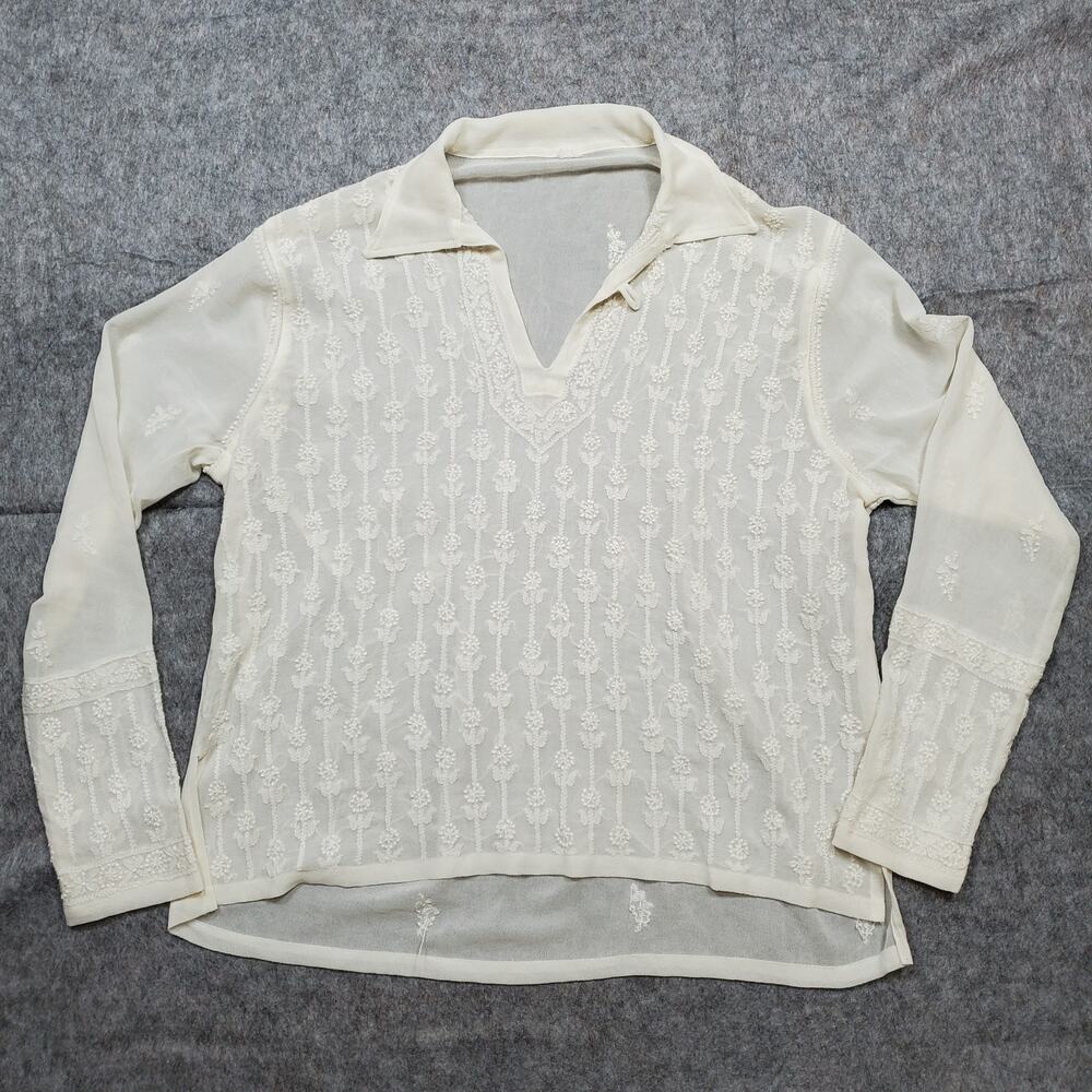 Vintage Womens Top Medium / Large Sheer Victorian Embroidered Prairie Fairy